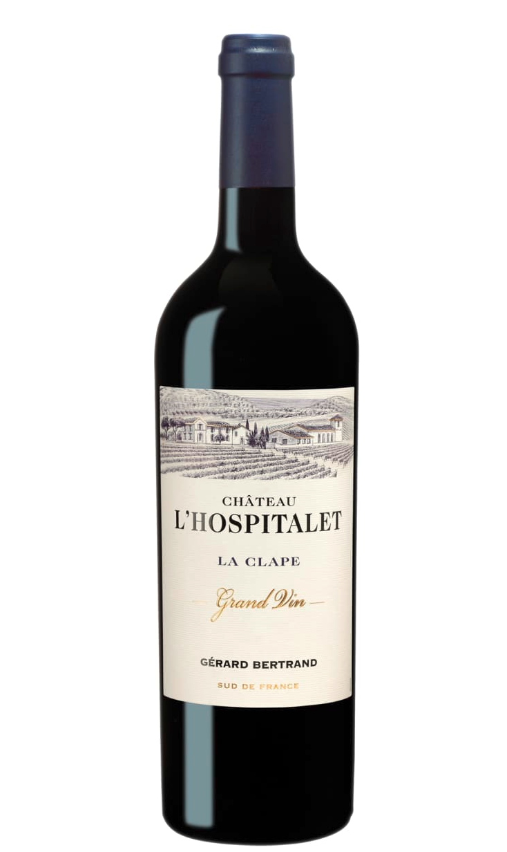 Image of a bottle shot of Château l’Hospitalet by famed winemaker Gérard Bertrand, which switched to biodynamic production.